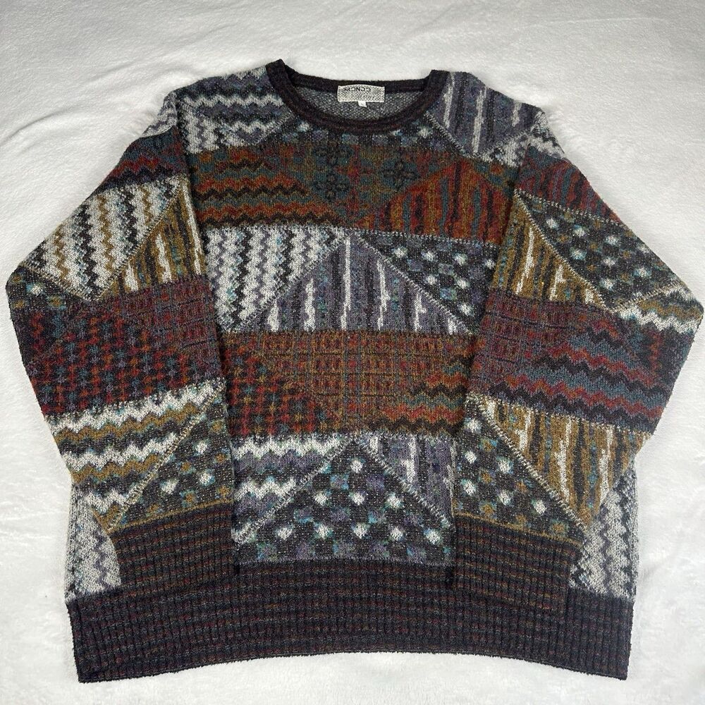 Vintage Mondo Di Marco Sweater Mens Size L 52 Italy Rare Coogi Style Abstract